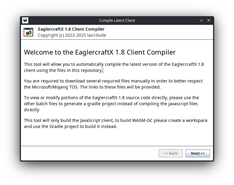Eaglercraft Compile Wizard Initial Page